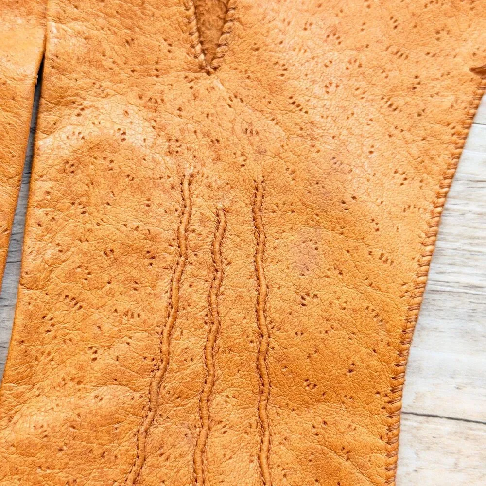 Vintage Peccary Leather Gloves Tan Soft Driving Dress Unlined Classic Pigskin